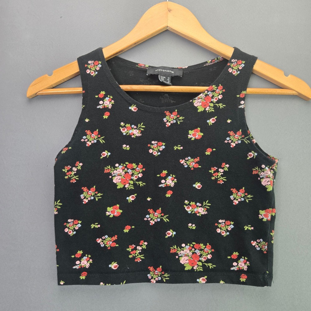 Atmosphere Floral Crop Top Tank Size 6 Black Rose Print Sleeveless Y2K Summer